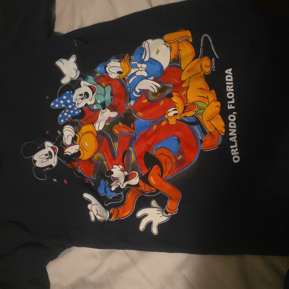 Black Disney World Year 2000 Rare Mickey Minnie Mouse Goofy T-Shirt Vintage Kids